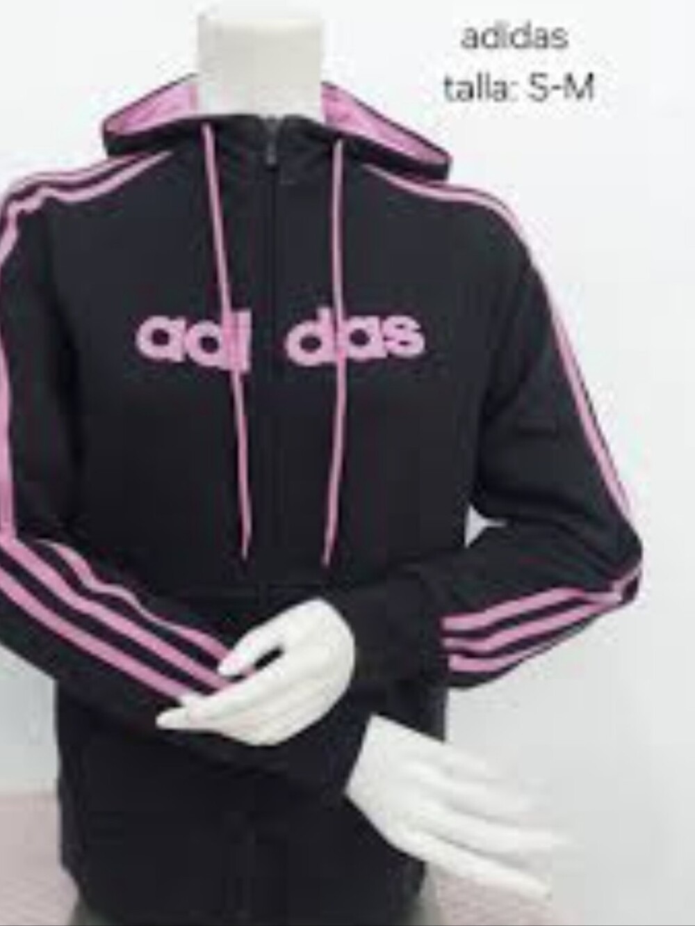 adidas Black Hoodie Jacket with Pink Stripes
